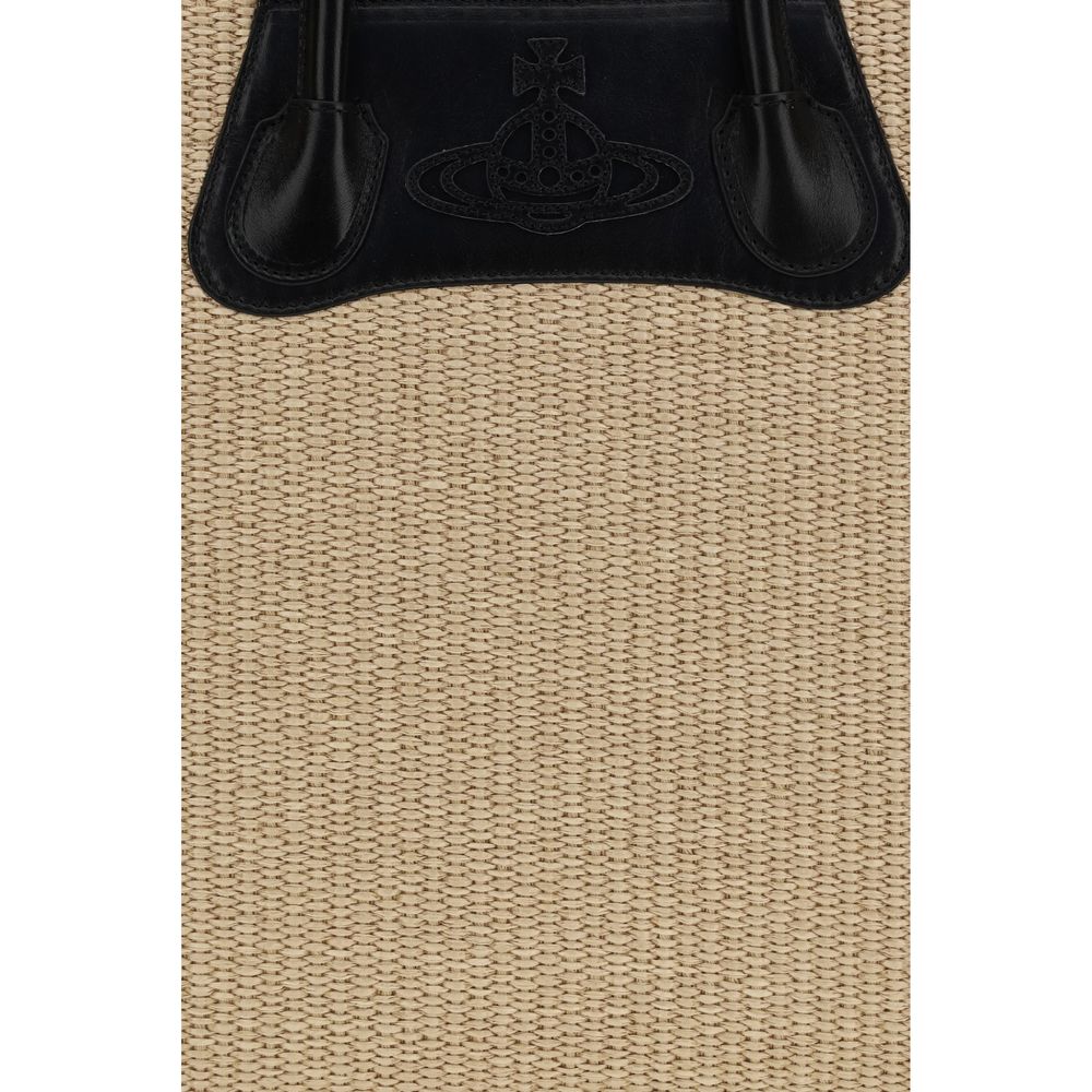 Bolso de hombro de rafia beige Vivienne Westwood