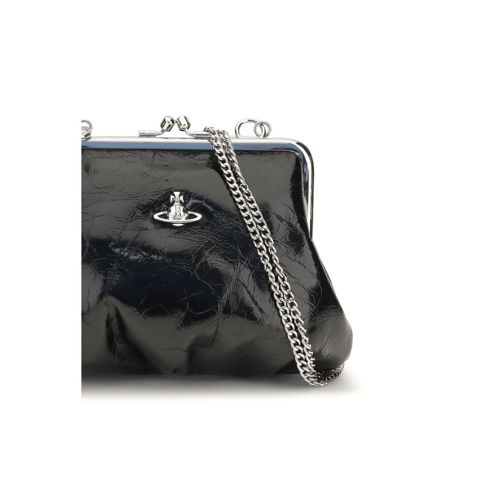 Vivienne Westwood Black Calf Leather Bos Taurus Women's Chain Shoulder Bag