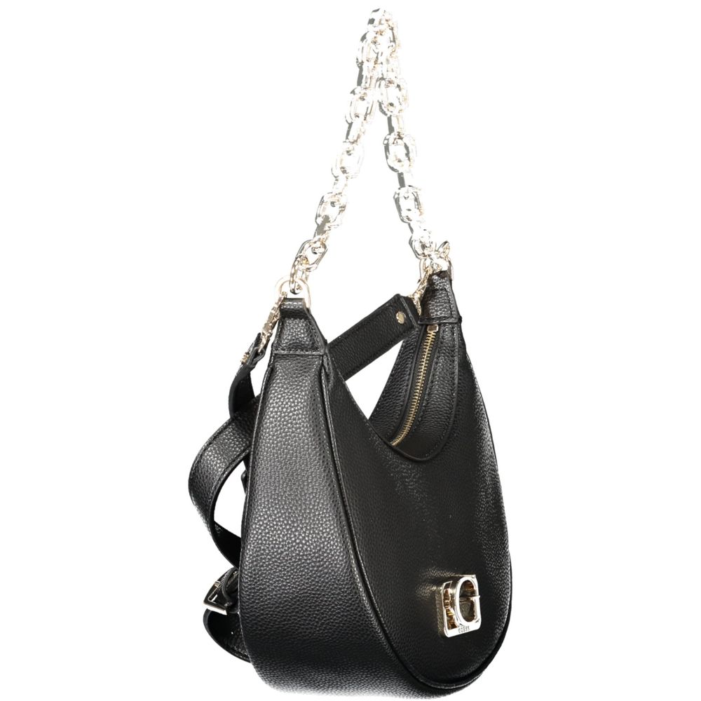 Guess Jeans Black Polyurethane Women's Chain Zip Shoulder Bag