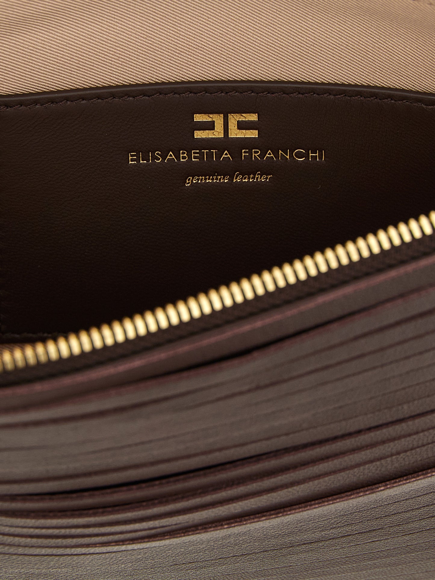 Elisabetta Franchi Brown Leather Clutch Bag