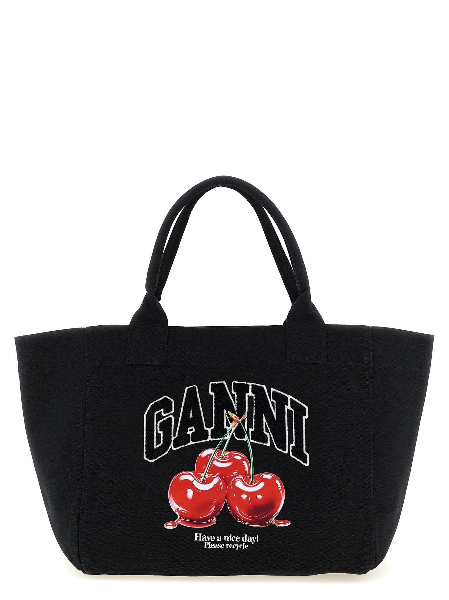 Ganni Black Recycled Cotton Tote Bag