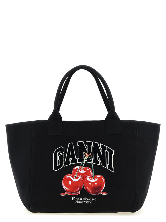 Ganni Black Recycled Cotton Tote Bag