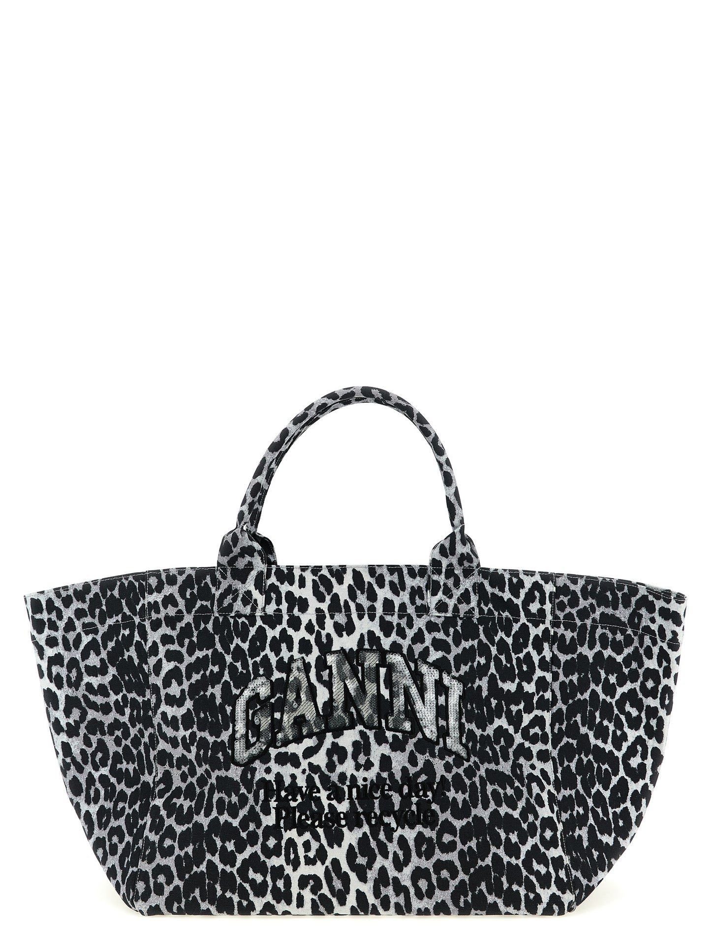 Ganni Gray Recycled Cotton Tote Bag
