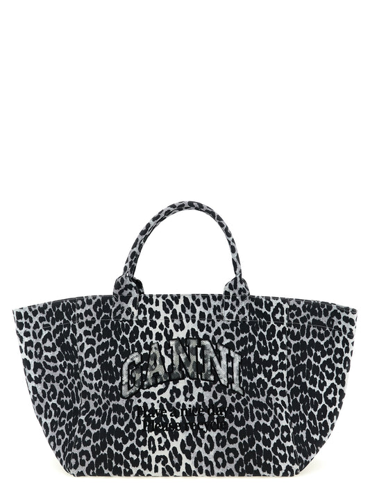 Ganni Gray Recycled Cotton Tote Bag