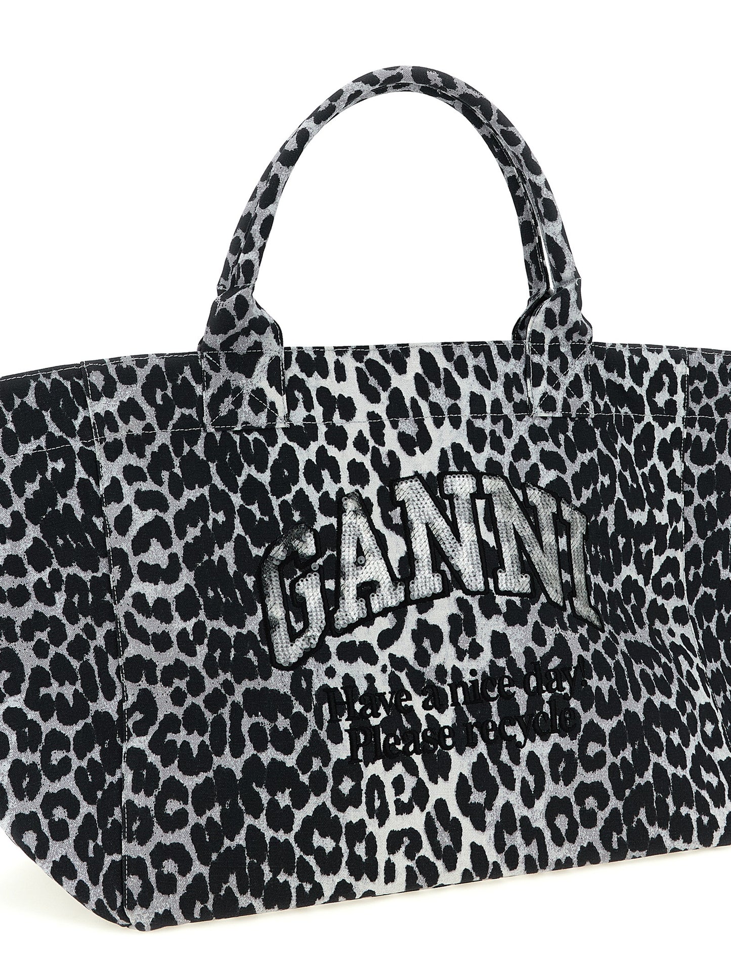 Ganni Gray Recycled Cotton Tote Bag