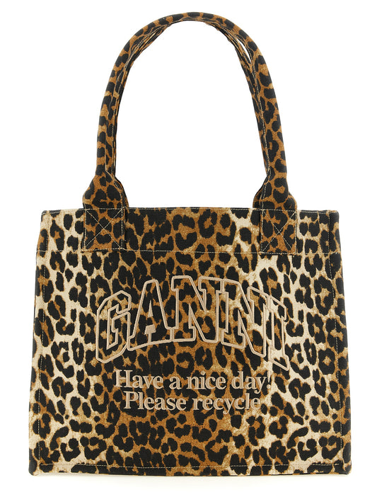 Bolso tote Ganni de algodón reciclado marrón