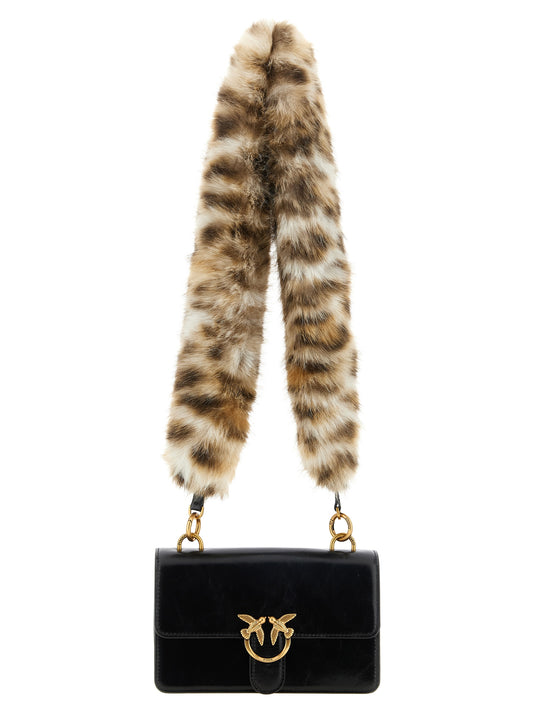 PINKO Black Calfskin Women's Chain Mini Flap Shoulder Bag