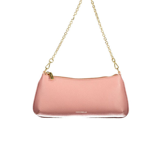 Coccinelle Pink Leather Women's Chain Zip Shoulder Bag