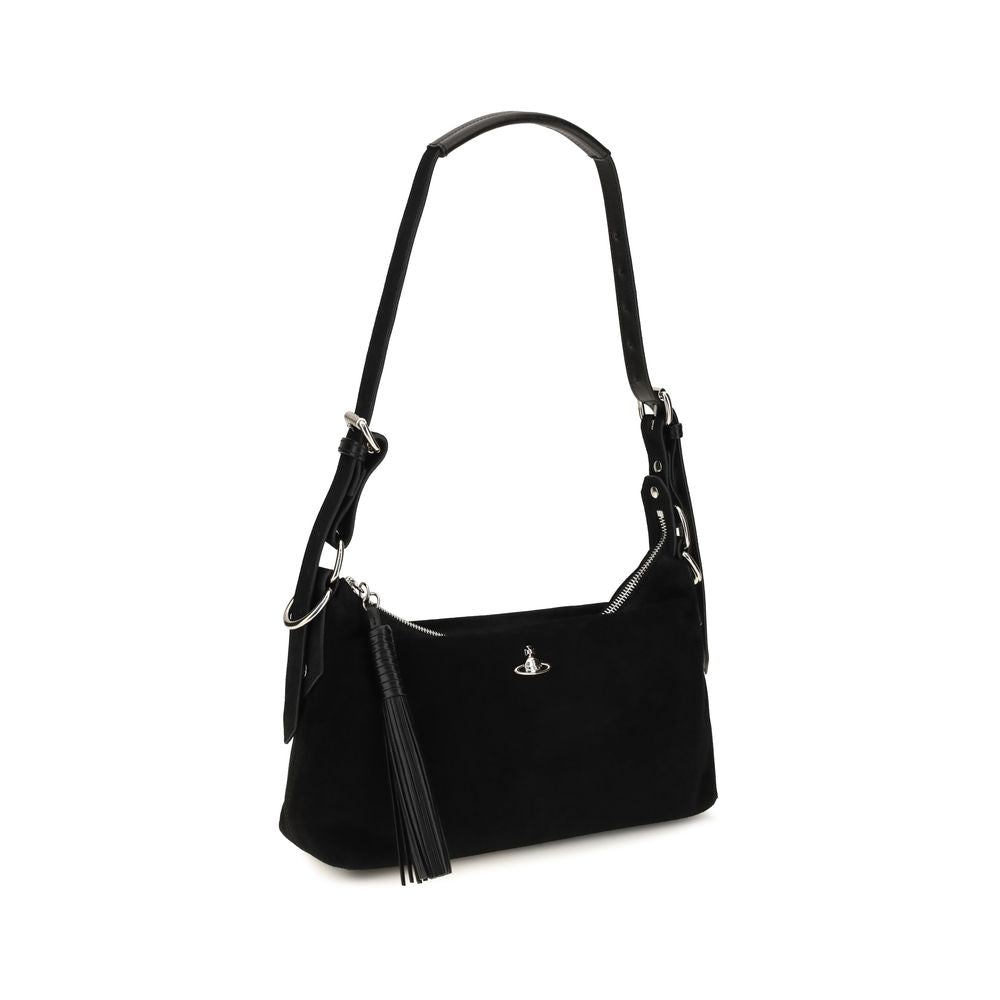 Vivienne Westwood Black Suede Leather Shoulder Bag
