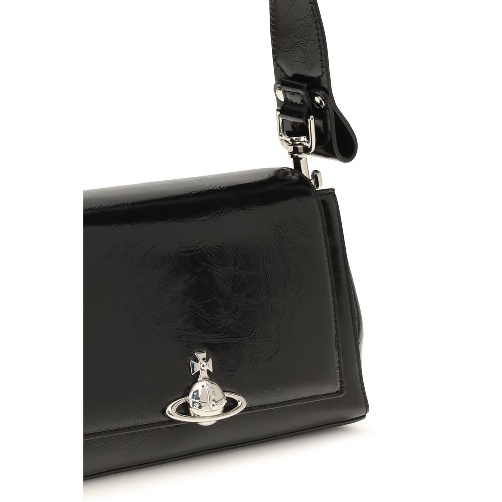 Vivienne Westwood Black Calf Leather Bos Taurus Women's Chain Snap Shoulder Bag