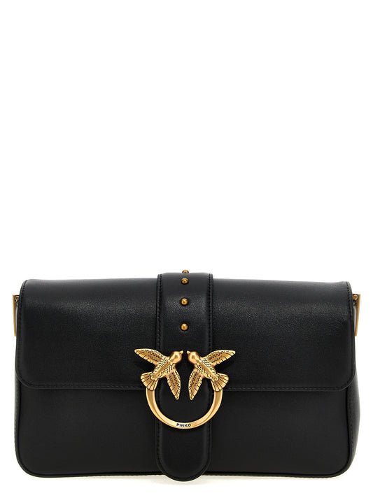 PINKO Black Calfskin Women's Flap Shoulder Bag