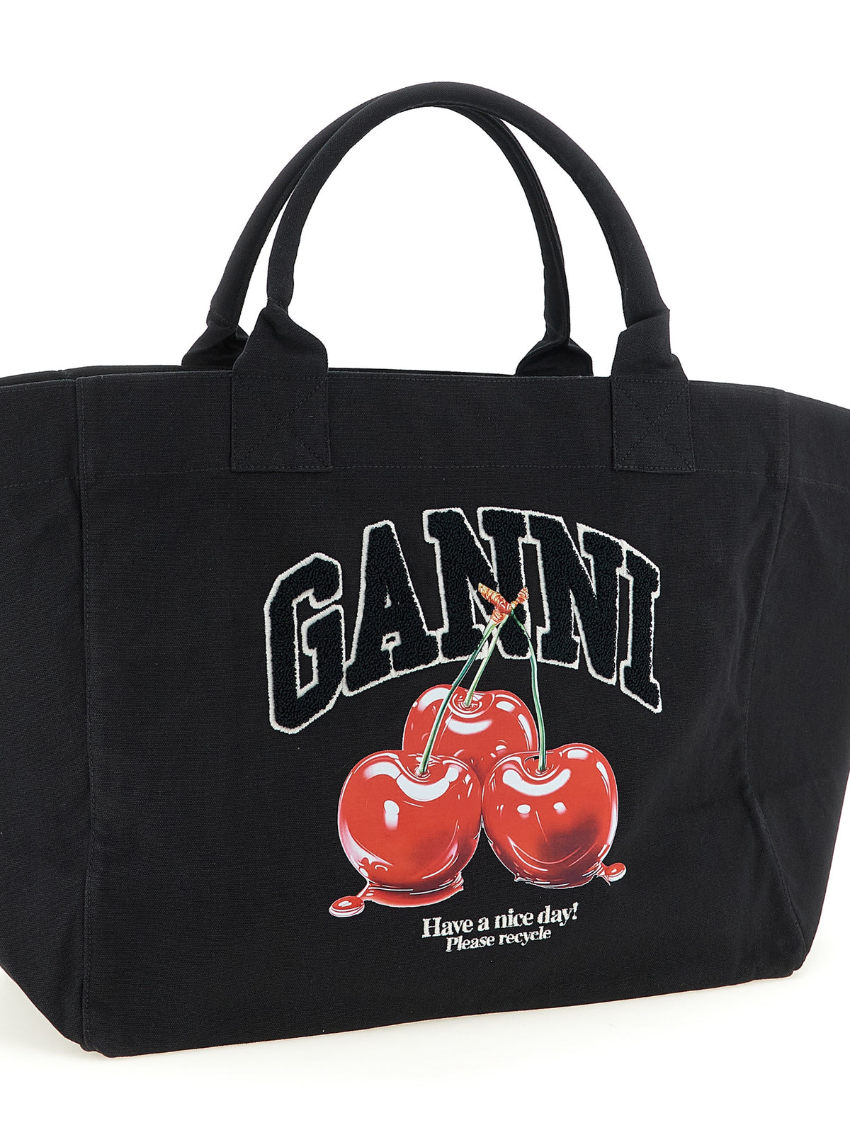 Ganni Black Recycled Cotton Tote Women's Tote Bag - Ref GA326308BM