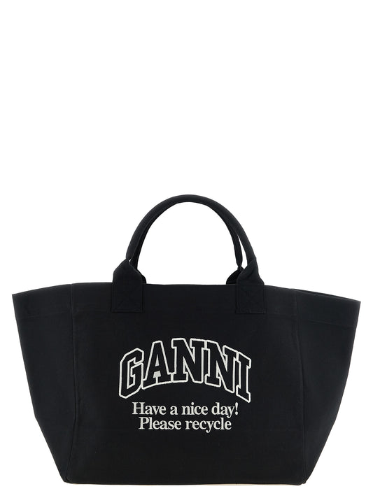 Ganni Black Recycled Cotton Tote Bag