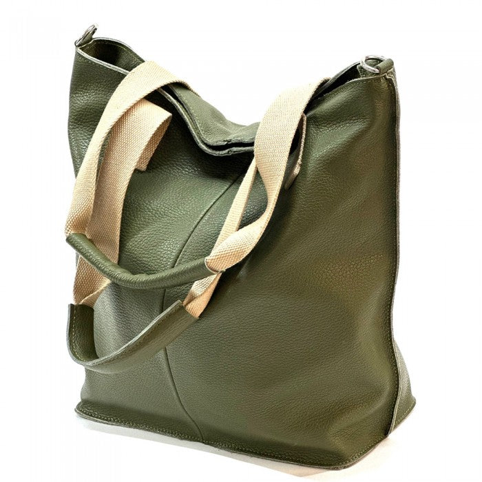 Zelina Italian Genuine Leather Tote Bag - Military Green