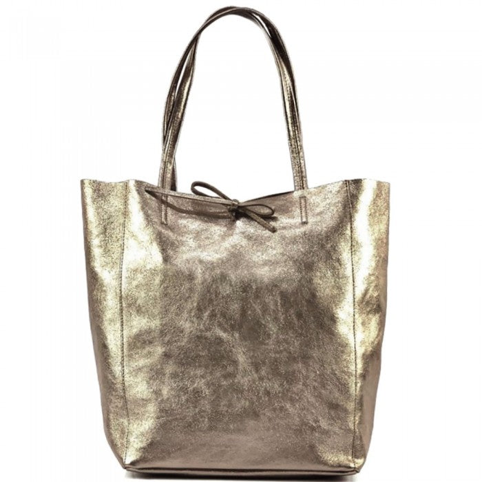 Babila Italian Genuine Leather Tote Bag - Bronze