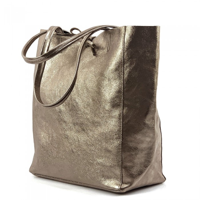 Babila Italian Genuine Leather Tote Bag - Bronze