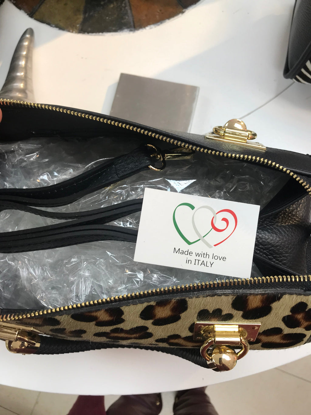 Animal Print Italian Leather Handbag