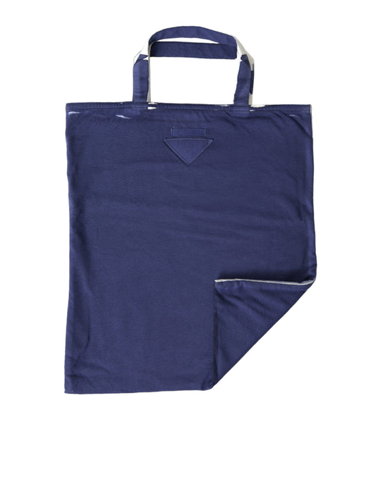 Prada Blue Jersey Fabric Logo Shoulder Shopping Tote Shopping Bag