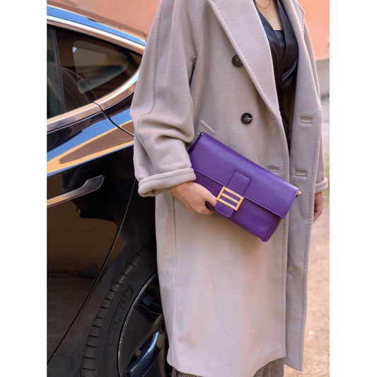 Elisabetta Shoulder Calf-Skin Leather Bag - Purple