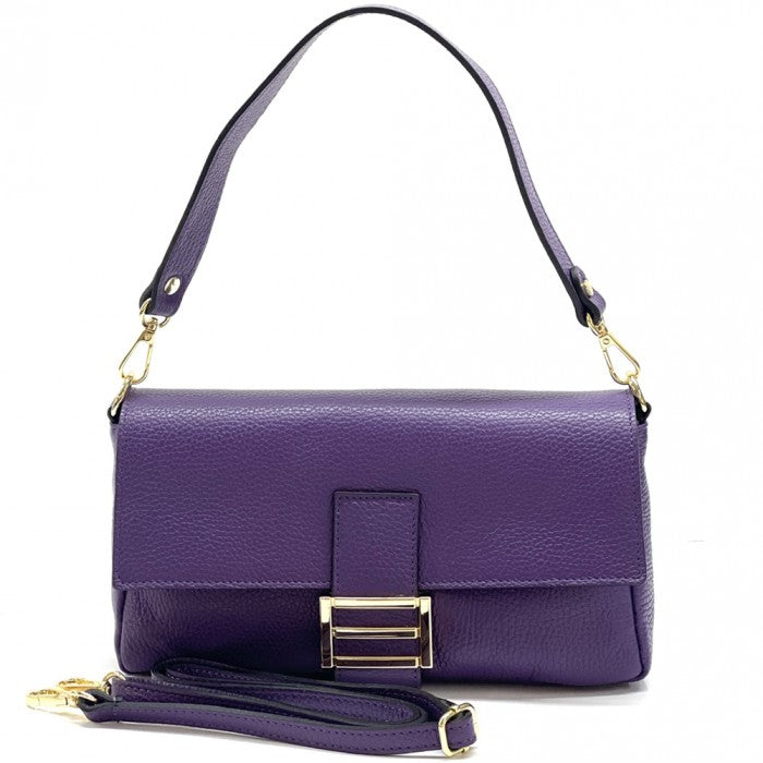 Elisabetta Shoulder Calf-Skin Leather Bag - Purple