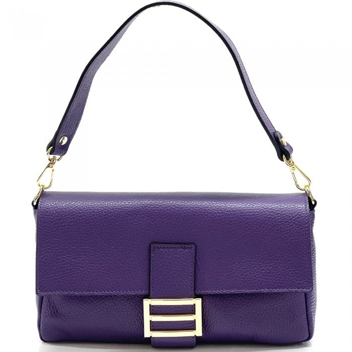 Elisabetta Shoulder Calf-Skin Leather Bag - Purple