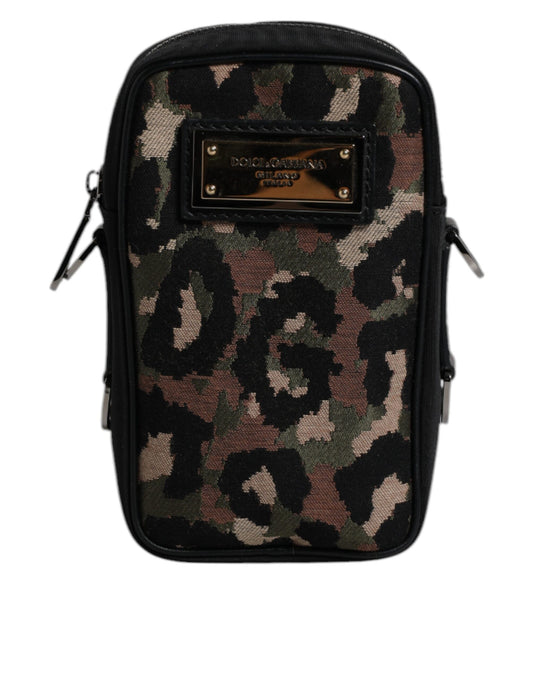 Dolce & Gabbana Multicolor Leopard Jacquard Logo Plaque Neck Strap Bag