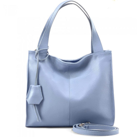 Zoe Leather Shoulder Bag - Baby Blue