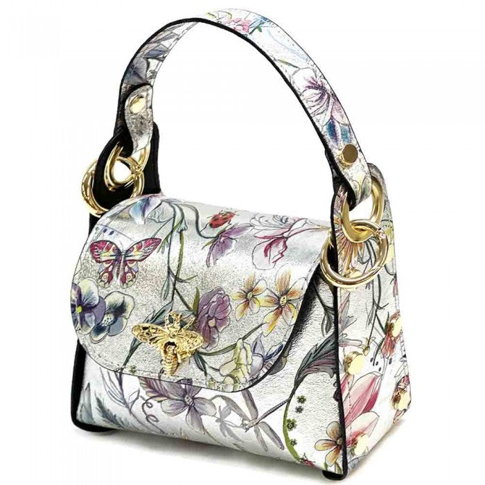 Virginia Leather Handbag - Silver Floral