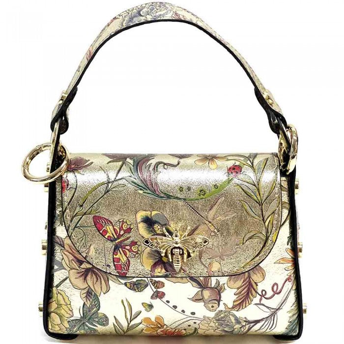 Virginia Leather Handbag - Gold Floral