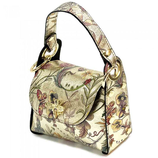 Virginia Leather Handbag - Gold Floral