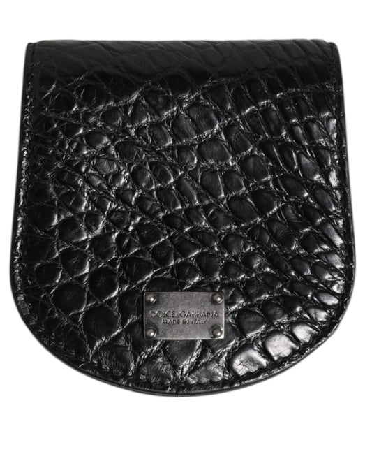 Dolce & Gabbana Black Exotic Skin Coin Condom Case Holder Pocket Wallet