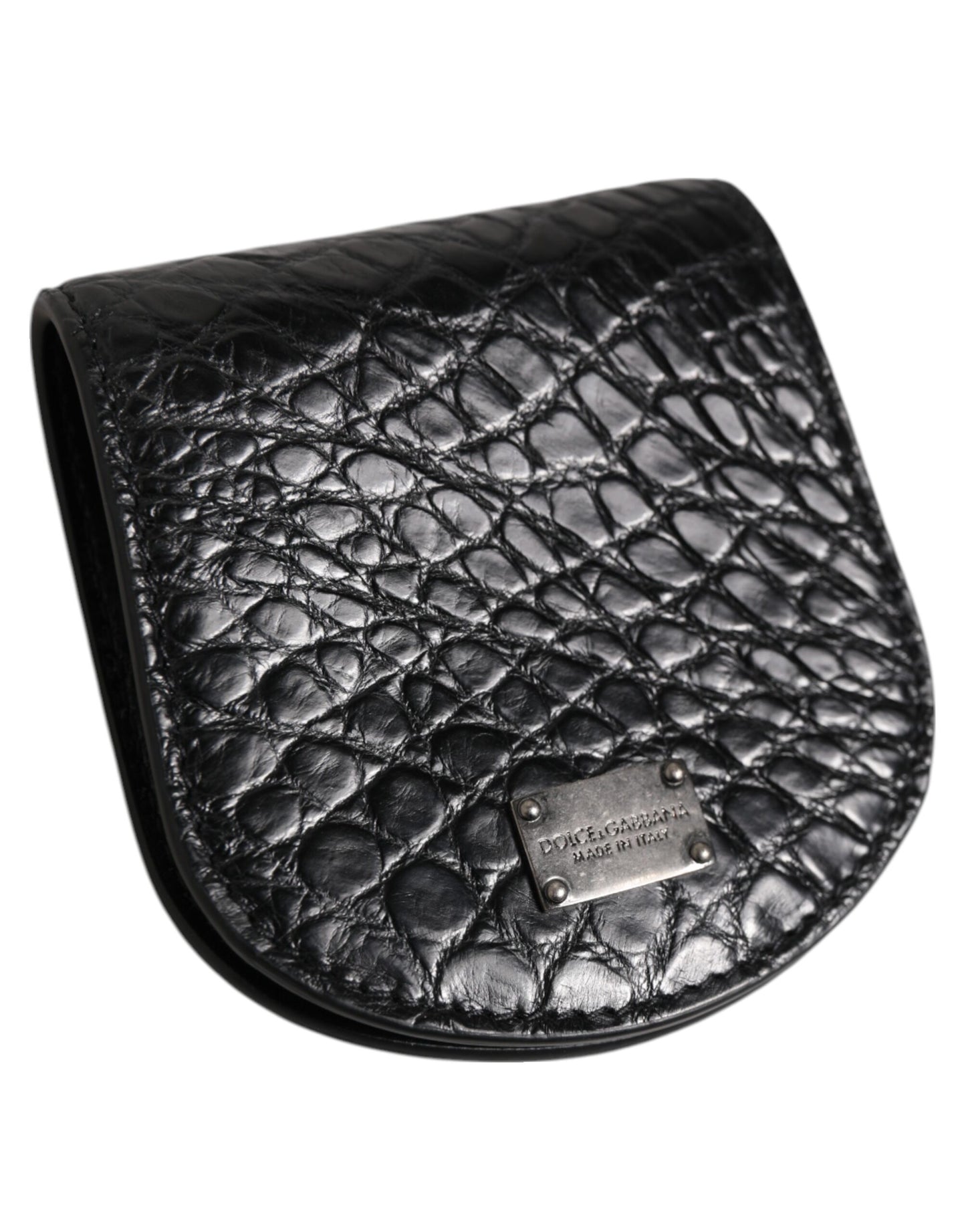 Dolce & Gabbana Black Exotic Skin Coin Condom Case Holder Pocket Wallet
