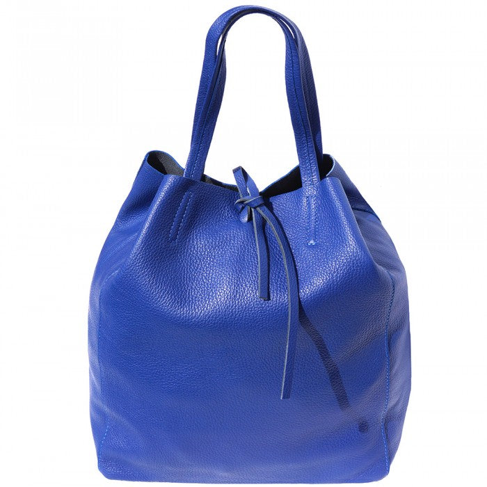 Babila Italian Genuine Leather Tote Bag - Electric Blue