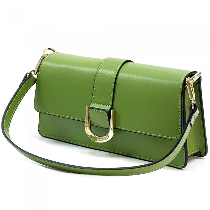 Maia Cow Leather Shoulder Bag - Avocado Green