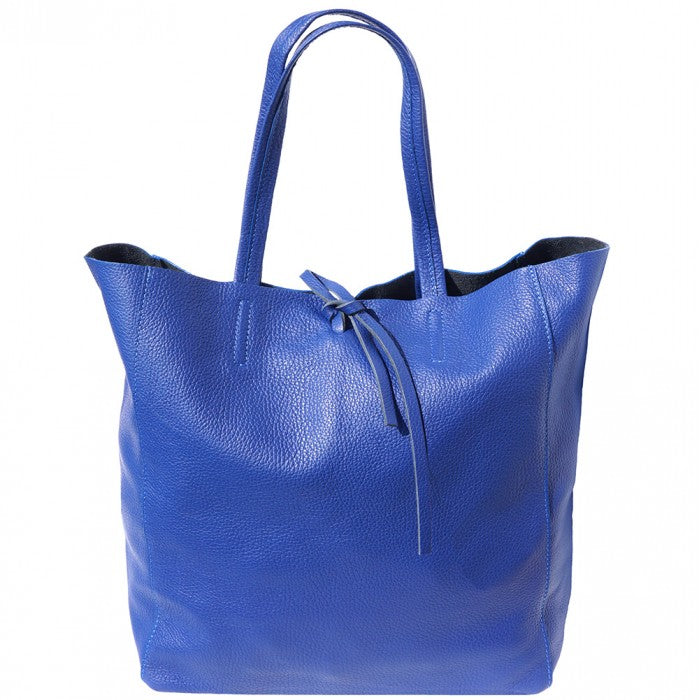 Babila Italian Genuine Leather Tote Bag - Electric Blue