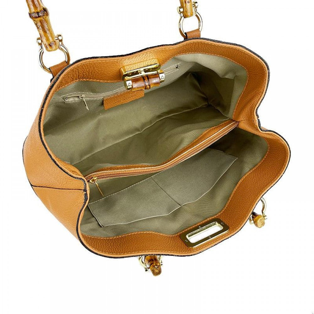 Brown Bamboo handles Handbag made in Italy