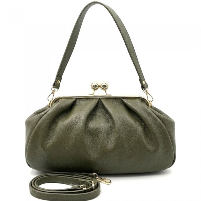 Brunella Frame Cow Leather Bag - Olive Green