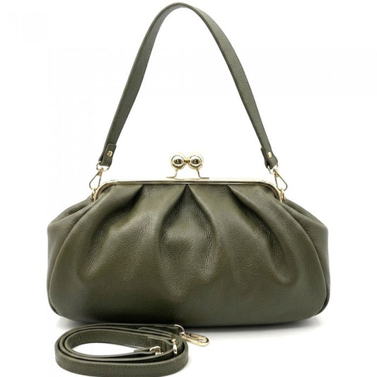 Brunella Frame Cow Leather Bag - Olive Green
