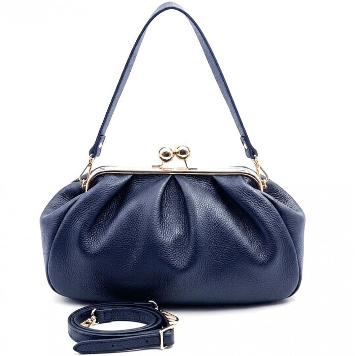 Brunella Frame Cow Leather Bag - Navy