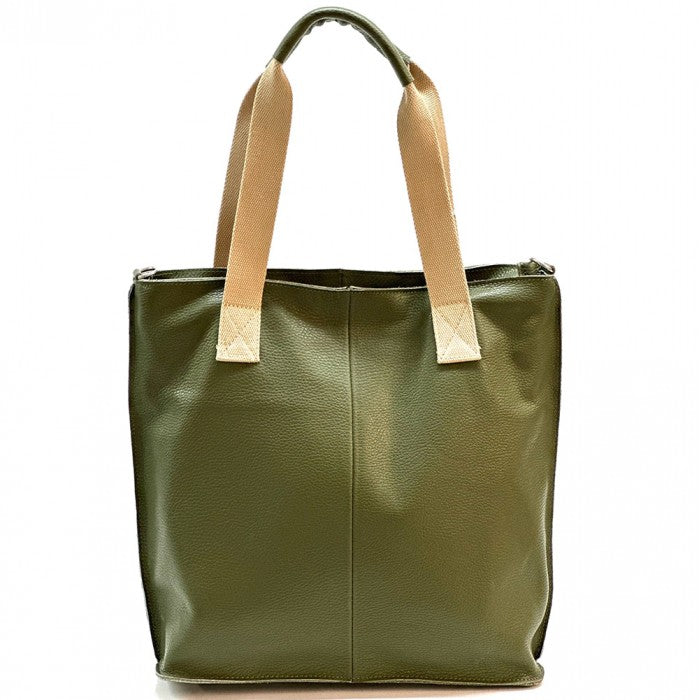 Zelina Italian Genuine Leather Tote Bag - Military Green